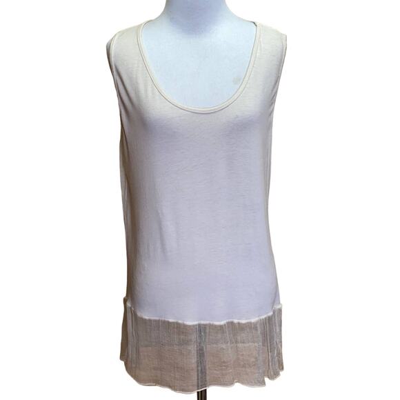 Sandal Made In Italy Cream Scoop Neck Blouse with Sheer Trim Bottom - Picture 1 of 7